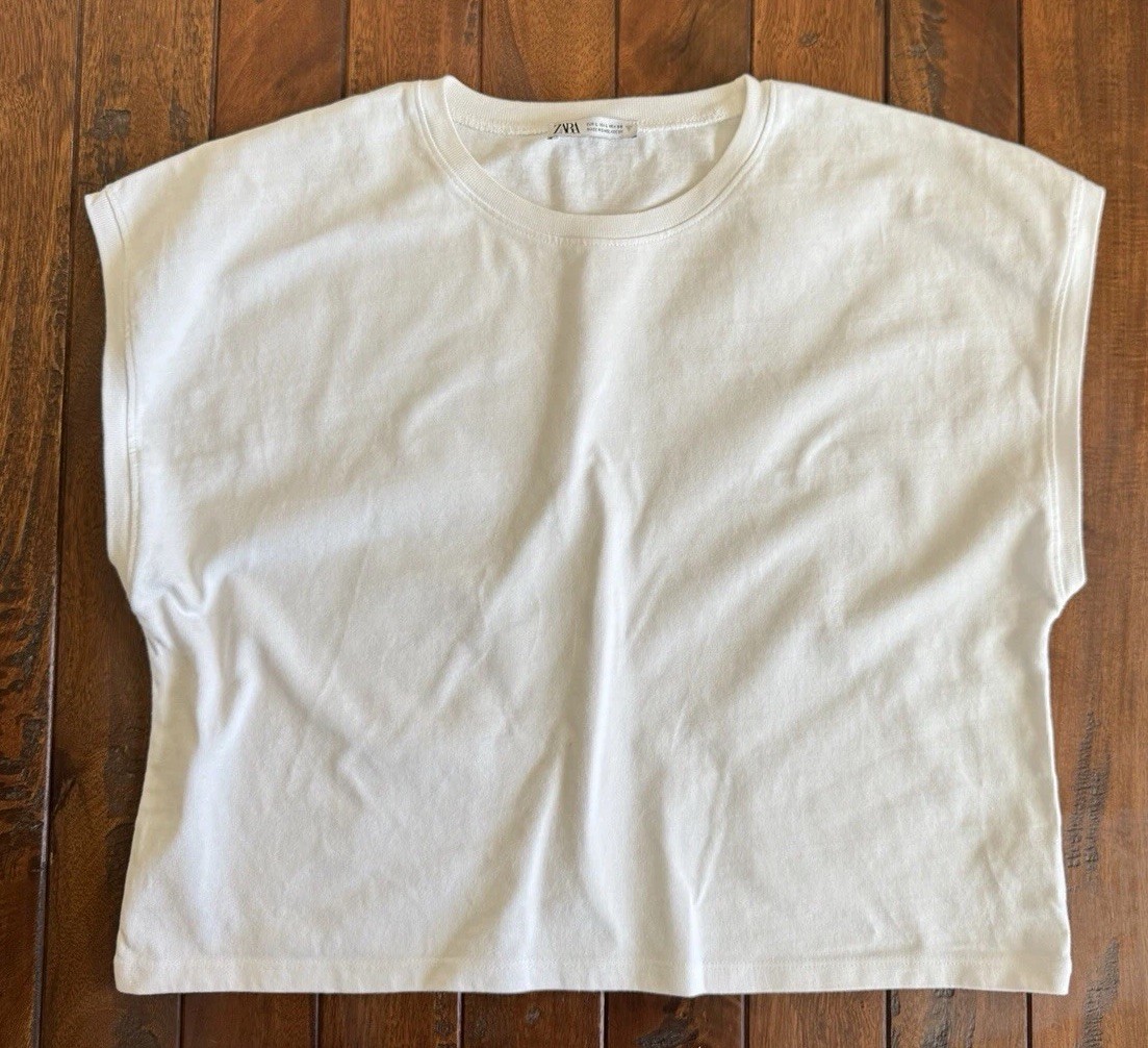 ZARA WHITE CAP SLEEVE ELEVATED BASIC T SHIRT SZ M - image 1