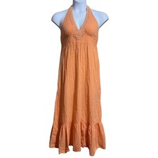 Tommy Bahama Light Orange crochet halter Cotton Maxi Dress with Ruffle - Small