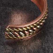 Copper Braided Cuff Bracelet Men Adjustable Pure Metal 12mm Wide Classic Jewelry