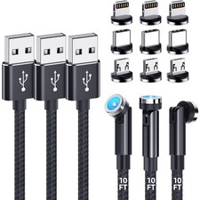 Magnetic Charging Cable 3-Pack,10FT/10FT/10FT 540  Rotating Black