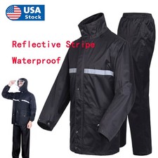 Mens Black Waterproof Rain Suits Heavy Duty Raincoat Fishing Rain Gear Jacket