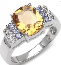 Ring - Women  s Stunning Sterling Silver 2.60 CTW Citrine Tanzanite Topaz