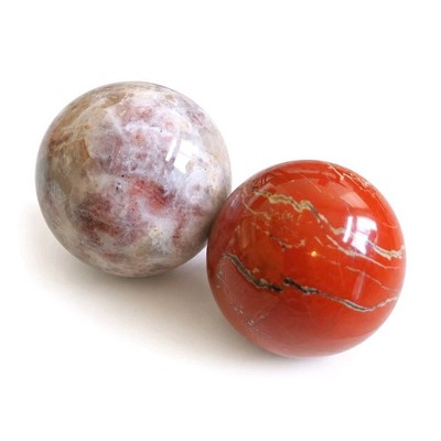 Lot Of 2 Small Natural Polished Red Jasper & Sunstone Spheres - USA