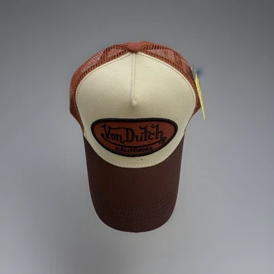 Casquette Von Dutch Trucker California Marron Beige Logo Brodé Snapback Neuve - Photo 1/4
