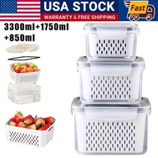 Fruit Storage Containers Set for Fridge Fresh Food with Removable Colanders New