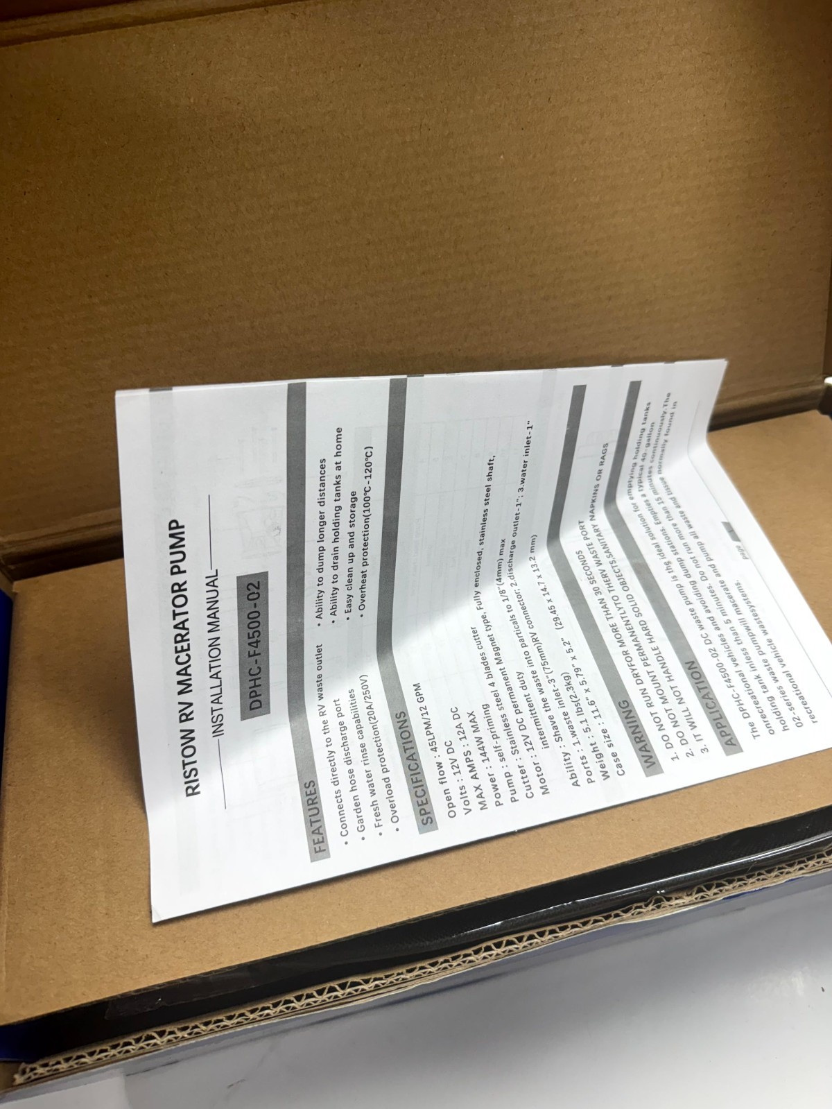 Ristow DPHC-F4500-02 RV Macerator Sewage Pump Self-Priming 12V 1A 45LPM/12GPM