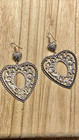 Silver Tone Heart Drop Dangle Fishhook Earrings.
