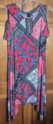 Rafaella Cold Shoulder Patchwork Floral Zip-Front Dress Womens XL