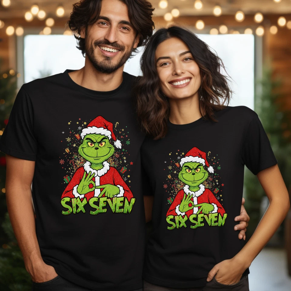 SAUTE STYLES Funny Grinch Christmas T Shirt | Six Seven Santa Xmas Tee | Unisex Holiday Top