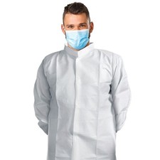 Disposable Lab Coats 41" Long 60ct White XL PPE Gowns w/ Stand-Collar Elastic