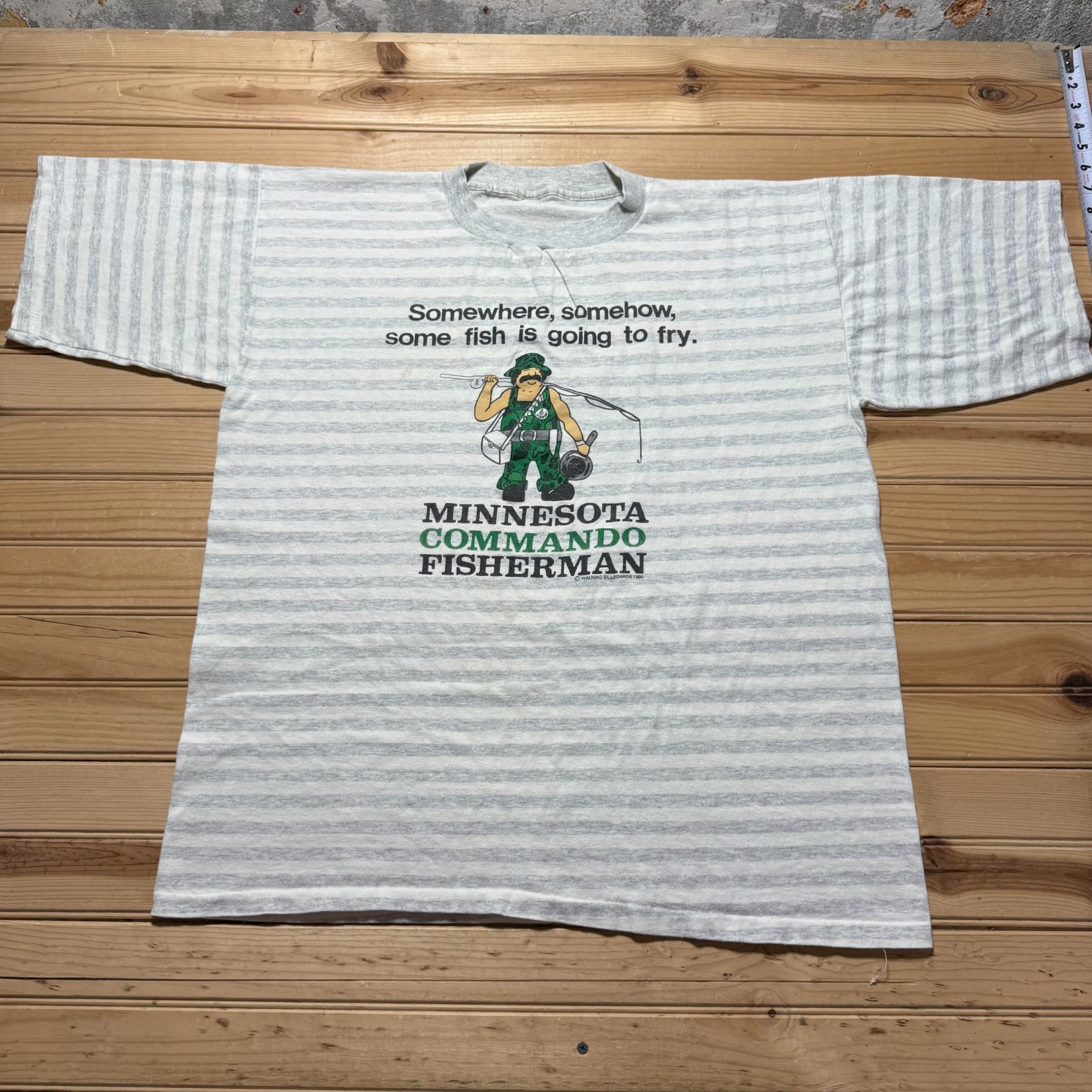 Vintage 1990 Minnesota Commando Fisherman Single Stitch Striped T-Shirt Size XL