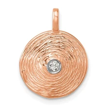 14K Rose Gold Polished and Textured Diamond Circle Pendant