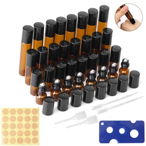 32 Flacons de Parfum Vides en Verre Ambré de 5ML avec Billes en Acier