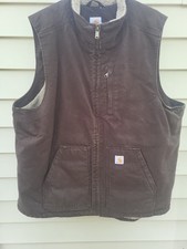 Carhartt Men  s XL Tall Brown Sherpa-Lined Full Zip Workwear Vest w/ Pockets