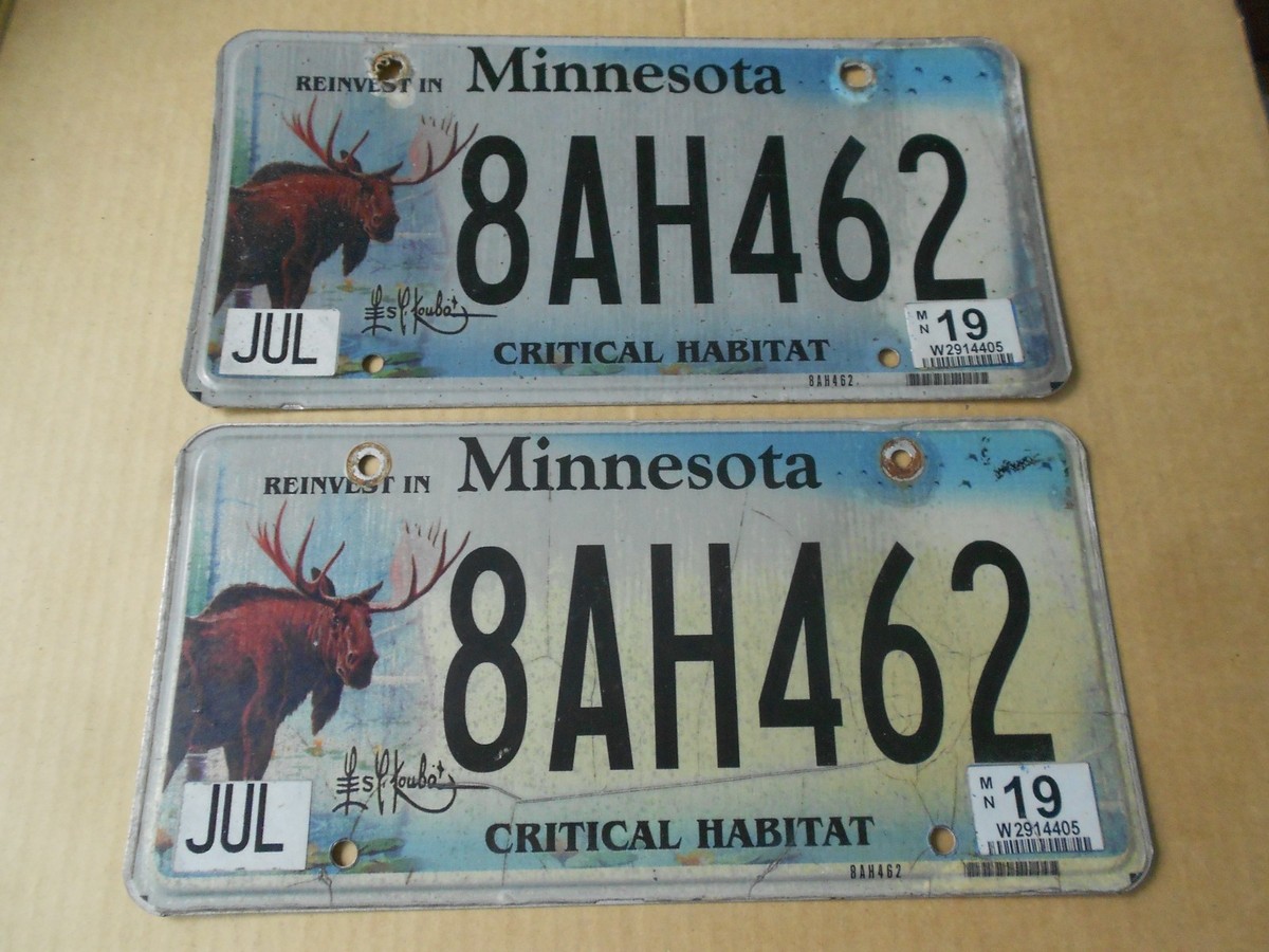 2019 MN Minnesota Critical Habitat Moose License Plate Pair 8AH462