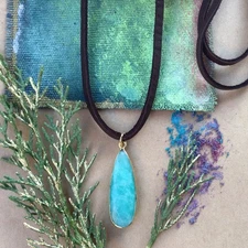 $229 Amazonite Vermeil Sundance Charm Necklace leather cord artisan jewelry