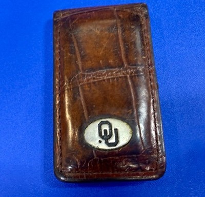 University of Oklahoma Sooners Crocodile Leather Vintage Money Clip Bill Holder