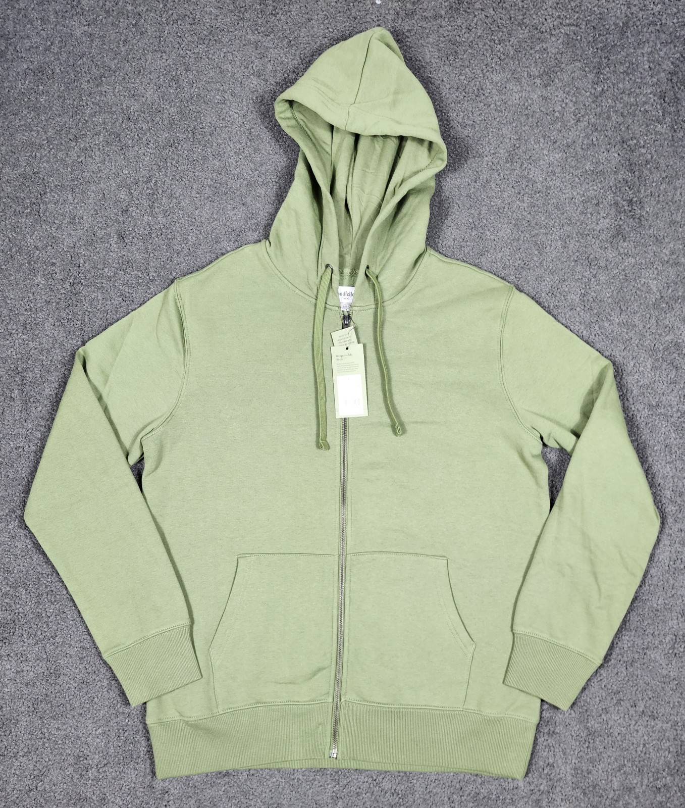 Men's Hoodie L Green Goodfellow Zip Up Soft Fleece Standard Fit Sweatshirt