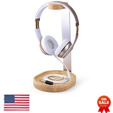 Wood Aluminum Headphone Stand with Cable Holder Desk Gaming Headset Display