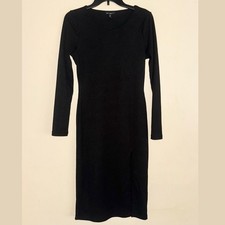 Ever After Nordstrom Rack Black Ribbed Front Slit Bodycon Midi Dress Size M NWT