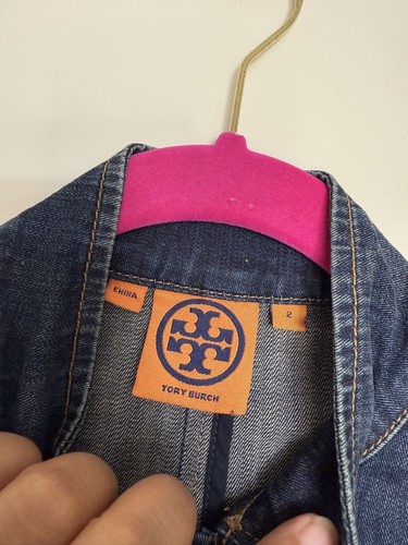 Tory Burch Damen Blau Denim Button Down Military Style Jacke Größe 2 Western - Bild 4 von 7