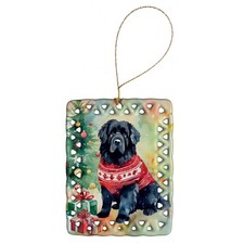 Newfoundland Holiday Sweater Dog Porcelain Ornament
