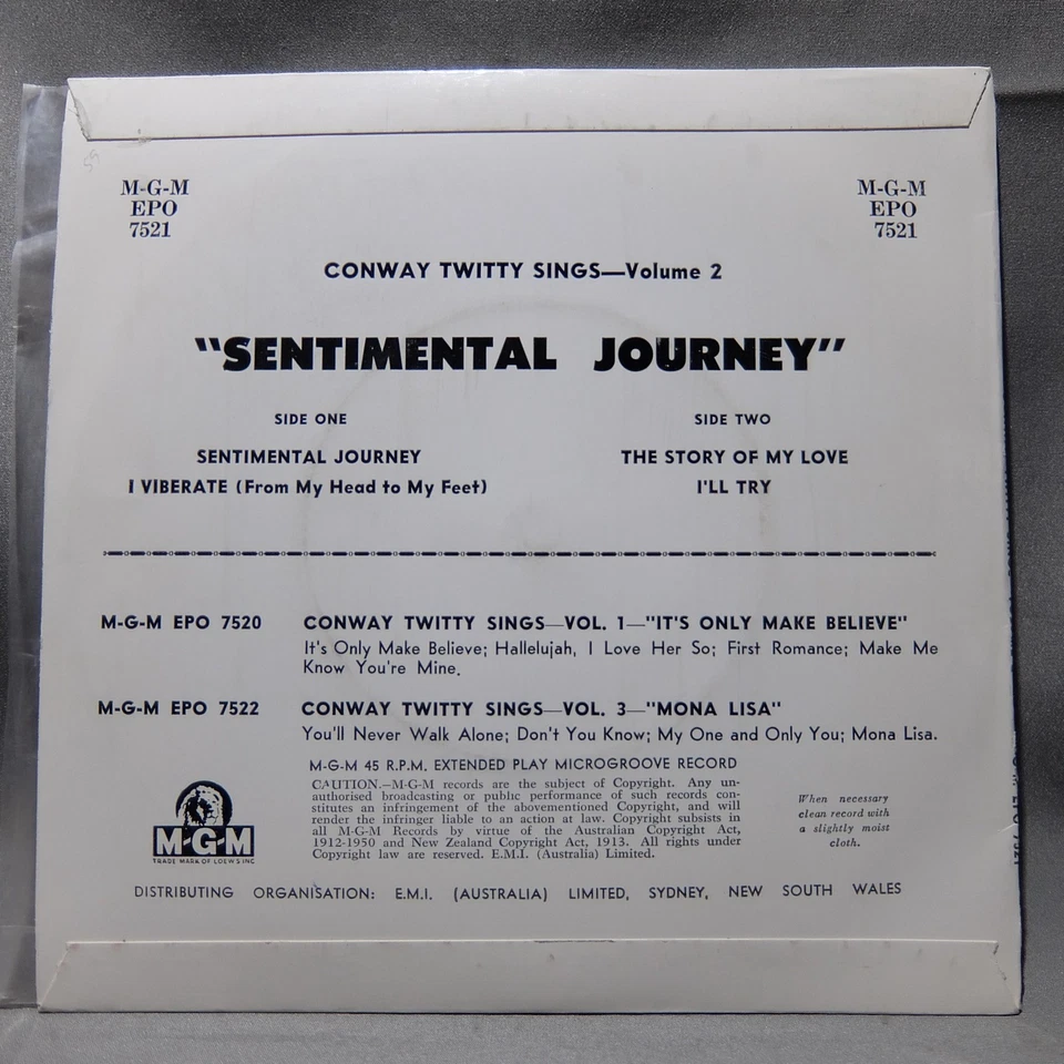 Conway Twitty - Sentimental Journey (MGM EPO 7521) Aussie EP - Image 2 of 3