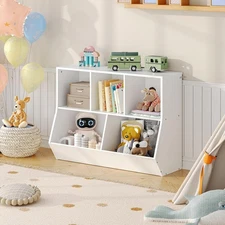 HOOBRO Kids Bookshelf Bookcase Footboard Toy Storage Cubby Children's Toy Shelf