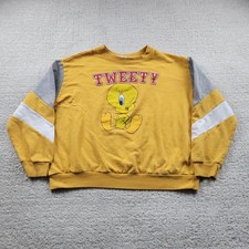 Looney Tunes Tweety Sweatshirt Juniors Large Yellow Colorblock Graphic Pullover