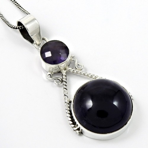 Natural Amethyst Gemstone Pendant Handmade 925 Sterling Silver Indian Jewelry - Picture 8 of 12