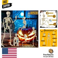 6 Packs Skeleton Halloween Decorations Outdoor with 16" Full Body Posable Joints