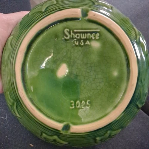 VTG Shawnee USA Art Pottery #3025 Green 8” Round Ivy Leaf Dish Garden Planter