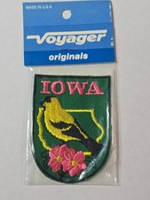 Ancien patch à coudre souvenir de voyage IOWA chardonneret état voyage voyageur neuf de stock 