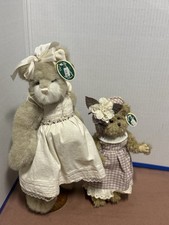 Bearington Collection Bunny Rabbit & Teddy Bear Plush Wood Stand Tags Decor Set