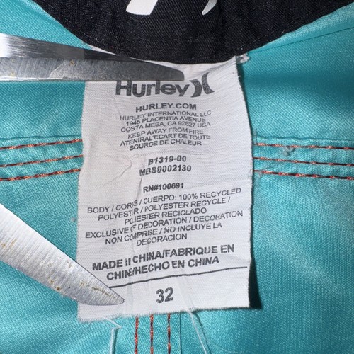 Hurley Swim Board Shorts Men's Y2K 32 Teal Flat Front Drawstring Beach Pockets - Picture 2 of 10
