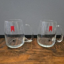 Set Of 2 70's Michelob Beer Clear Glass Mug Tankard Unique Handle 16 Ounce