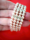 Vintage Blush Pink Faux Pearl Bracelet 4 Strands Rhinestone Stretch 6 In Plus