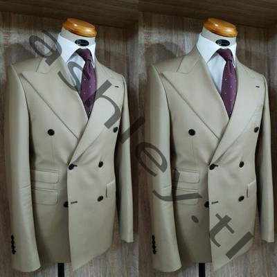 Business Men Suit Peak Lapel Double Breasted Formal Wedding Groom Tuxedo 2 Piece