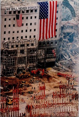 9/11 Ground Zero WTC World Trade Center Photo We Will Never Forget Flag 6'' x 4''