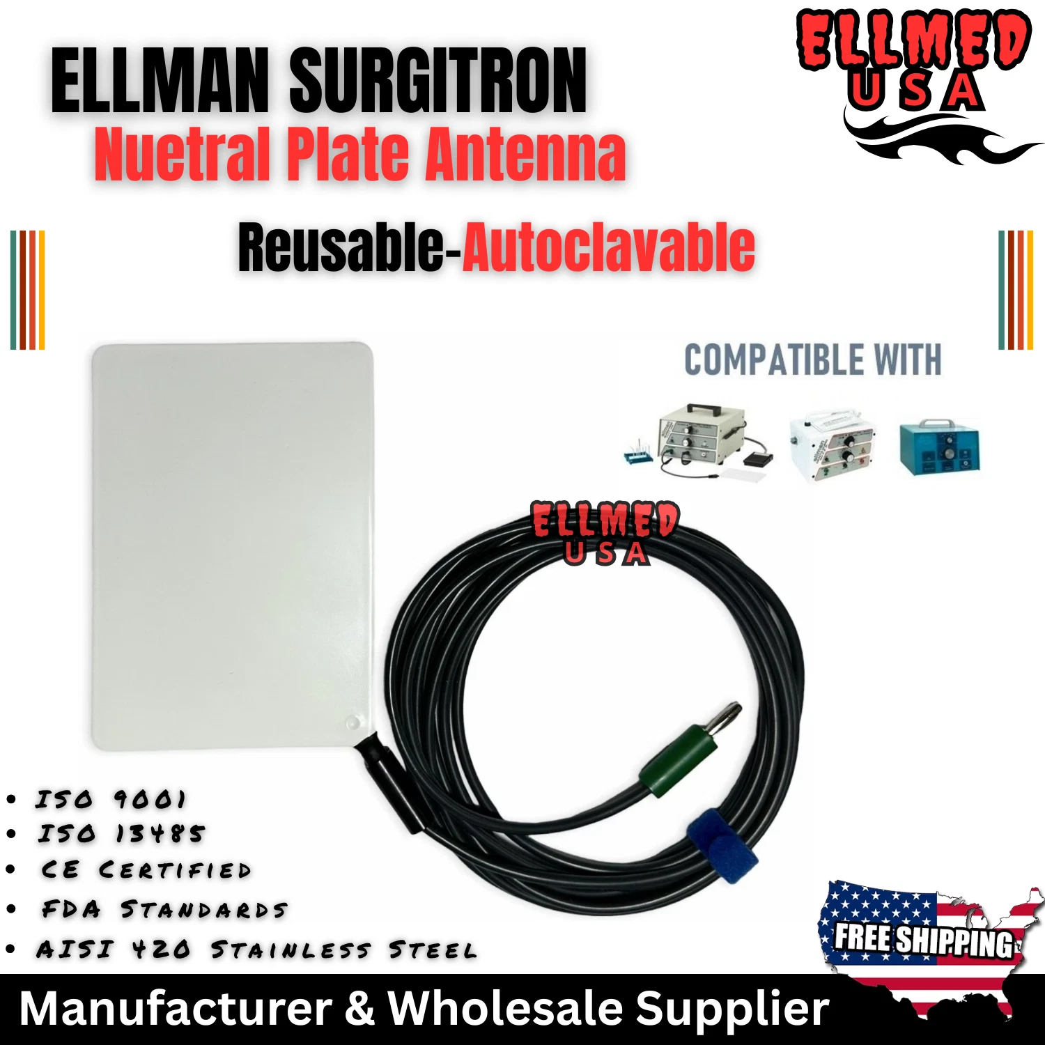 Ellman Surgitron FFPF Neutral Plate OEM Antenna Ellman Plate Autoclavable New CE image 4
