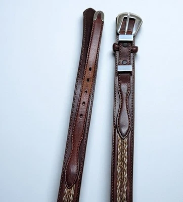 vintage TONY LAMA buckle belt HORSEHAIR braided 36 brown WESTERN ranger cowhide - Image 1 of 4