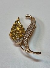Yellow Rhinestones Flower Petal Brooch