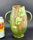 Roseville 8 Green Fucshia Double Handled Vase In Excellent Mint Condition