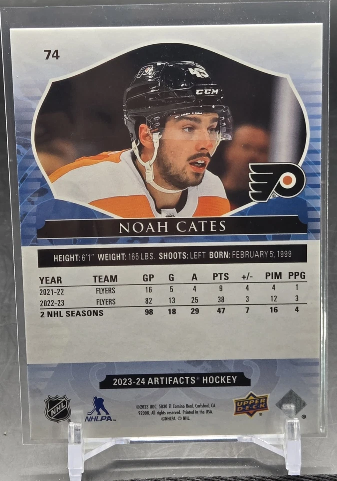 2023-24 Upper Deck Artifacts Noah Cates Yellow Parallel 74 #15/50 - Image 2 of 2