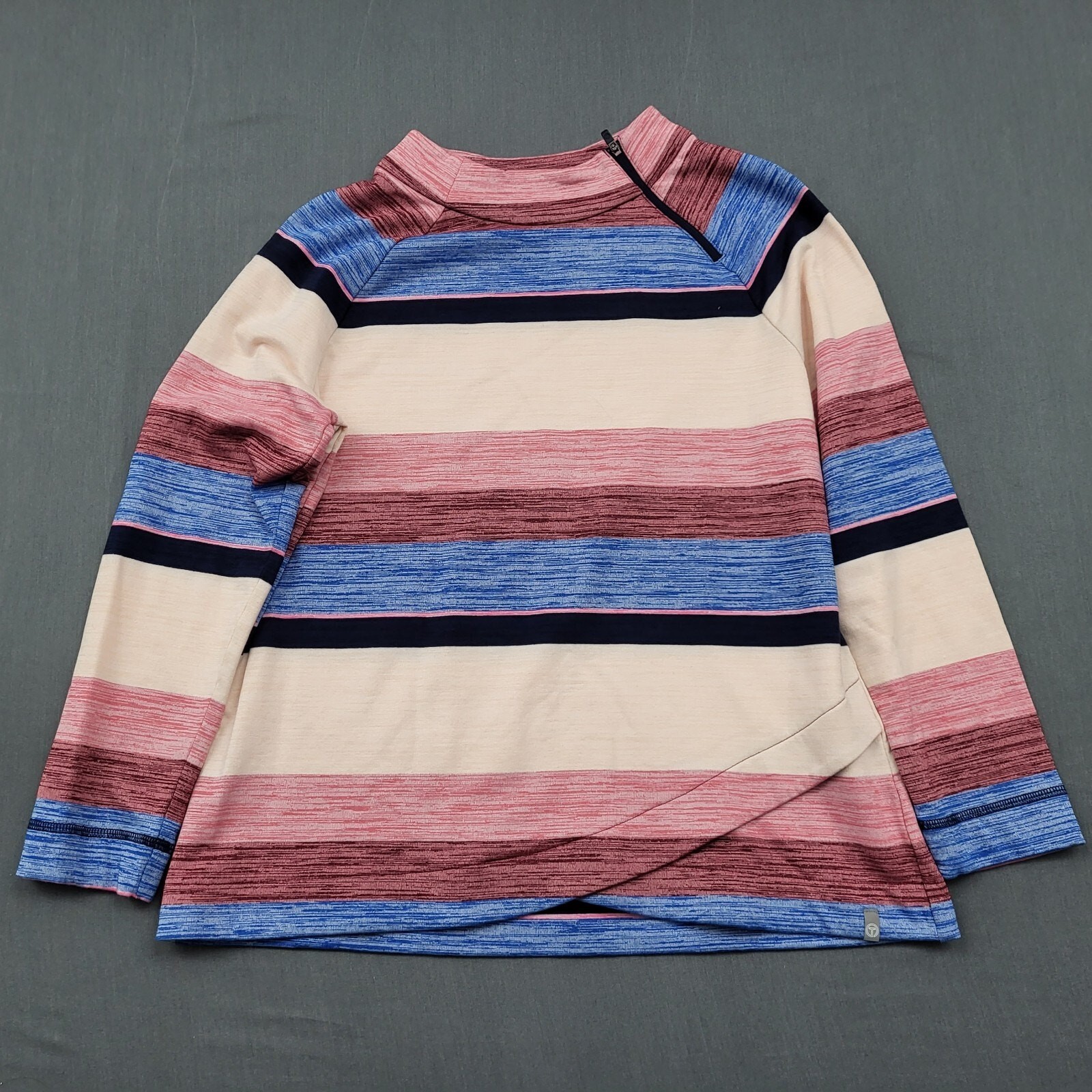 Talbots Sweater Womens PL Long Sleeve Zip Mock Neck Striped Pullover Pink Blue