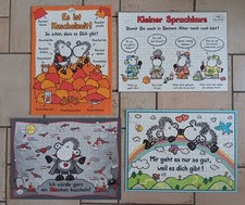 4 Ravensburger Sheepworld Puzzle fertig gelegt + geklebt Kuschelzeit Sprachkurs