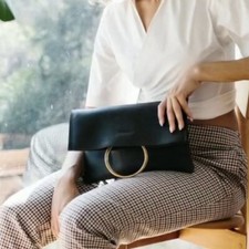 Nwt Parker Clay Nyala Foldover Clutch Black