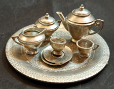 Miniature Pewter Metal Dollhouse Child's Toy Tea Set C1971