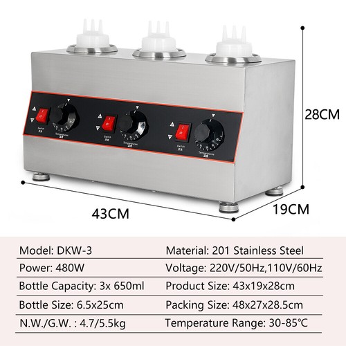 Commercial 3 Bottles Sauce Warmer Electric Cheese Chocolate Tempering Machine AU - Picture 10 of 12
