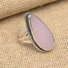 Pink Chalcedony Gemstone Handmade 925 Sterling Silver Ring Jewelry